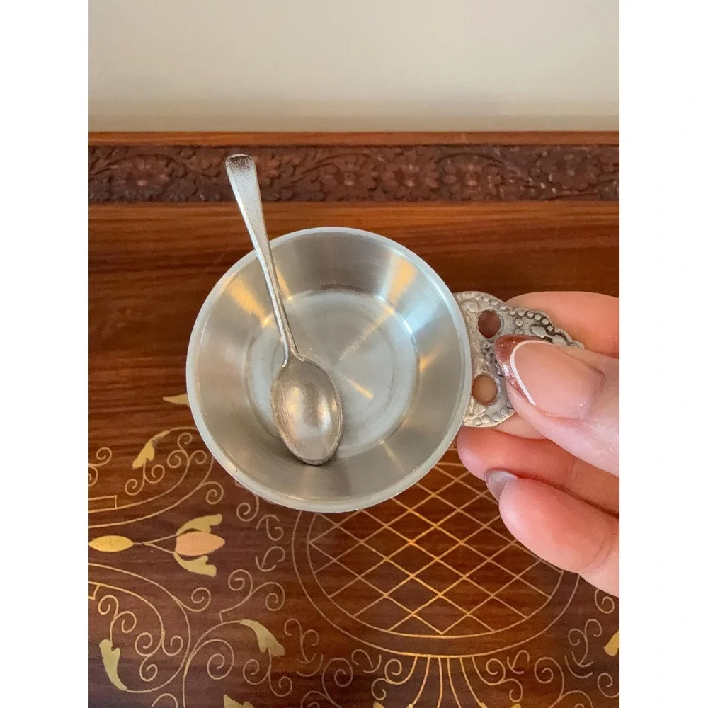 Vintage Woodbury‎ Pewter Salt Cellar with Spoon, 2.25